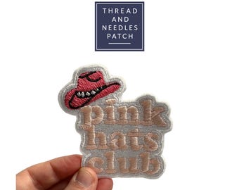 Pink Hat Club Embroidered Iron-On Patch: Cowgirl Western Design