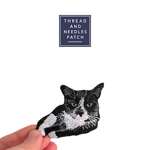 Iron On Cat Patch: Embroidered Black and White Animal Badge