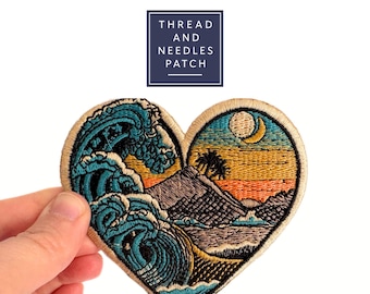 Summer Beach Scenery Patch: Heart Embroidered Iron-On Applique
