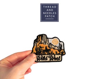 Wild West Desert Embroidered Patch, Western Landscape Iron On Badge, Cowboy Canyon Sew Applique