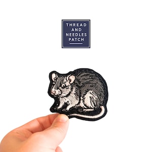 Rat embroidered iron on patch, Embroidered rat patch, Rat lovers gift ideas. Rat iron on badge. Rodent embroidered badge