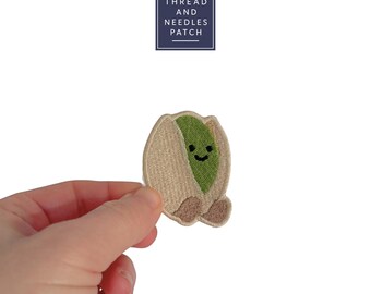 2" Kawaii Pistachio Patch, Embroidered Iron-On Nut Badge, Pistachio Embroidery