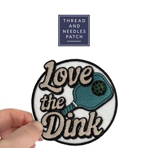 Geborduurde Pickleball-patch: Love the Dink opstrijkappliqué (3,5 inch)