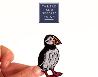 2.5"Puffin iron on patch, embroidered seabird badge for jackets backpacks hats.