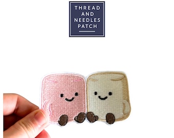 Happy Marshmallow Embroidered Iron-On Patch, Cute Jacket Backpack Applique