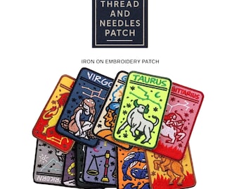 Zodiac 3" Embroidered Iron On Patch, Astrology Tarot Badge.