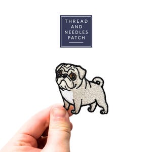 Iron On Pug Patch, Embroidered Dog Patch, Cute Embroidered Dog Badge, Kawaii Puppy Applique. Animal Patch, Embroidered pug design patch