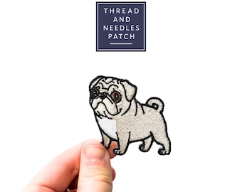 Iron On Embroidered Pug Patch: Kawaii Dog Applique (2x1.5 inch)