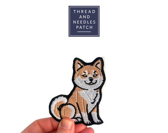 Shiba Inu Embroidered Patch, Smiling Dog Motif, Iron On Applique (3 x 2.5 inch)