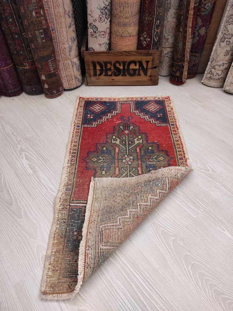 Small Oushak Rug Red Runner Rug Oriental Rug Handknotted Rug Small Entry Rug 1.9 x 3.4 ft Mini Wool Rug Small Vintage Rug