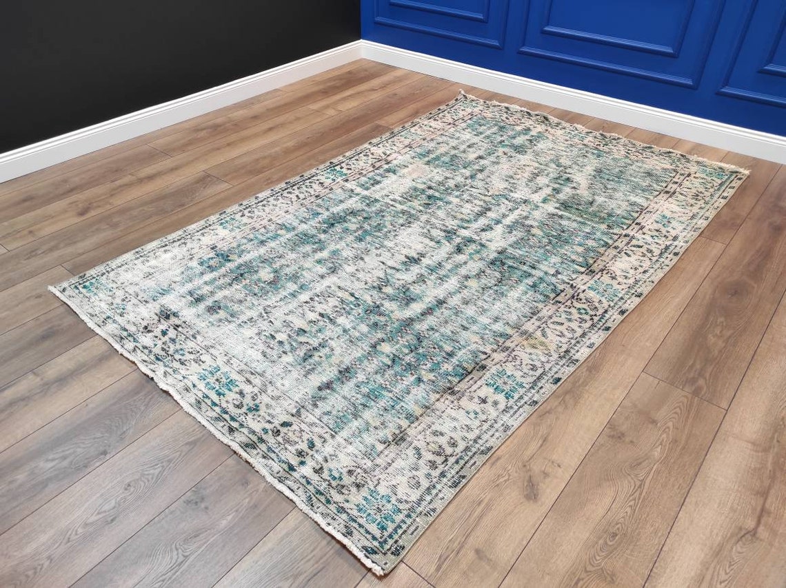 Green Turkish Rug Turquoise Vintage Rug Beige Area Rug Etsy