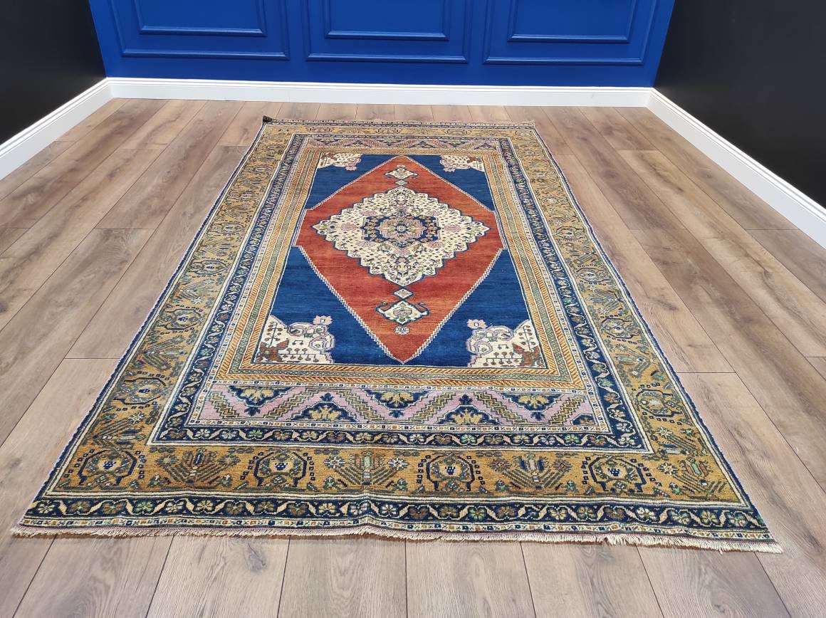 Großer Türkischer Teppich Blauer Teppich Großer Oushak | Etsy