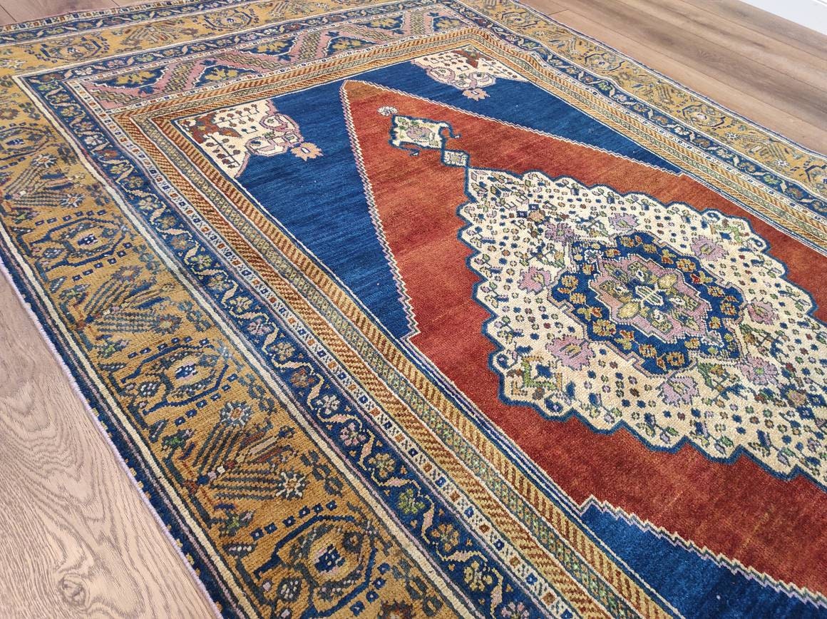 Großer Türkischer Teppich Blauer Teppich Großer Oushak | Etsy