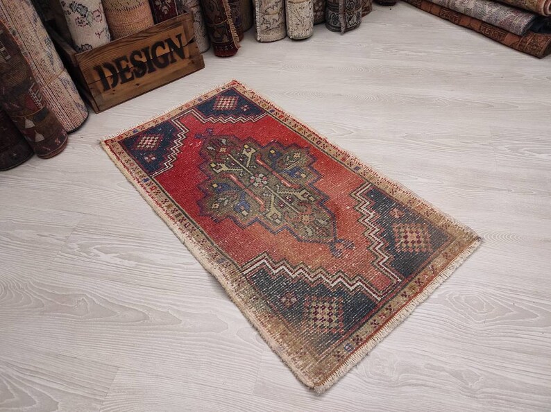 Small Oushak Rug Red Runner Rug Oriental Rug Handknotted Rug Small Entry Rug 1.9 x 3.4 ft Mini Wool Rug Small Vintage Rug
