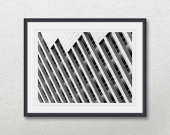 Gebouw gevel, zwart-wit architectuur fotografie, afdrukbare Home Wall Art, instant digitale download, City Art, grafische print