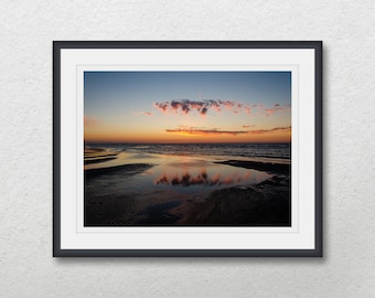 Summer sunset at the sea, Instant digital download, Printable landscape home wall art, Evening photography, Clouds reflection on water