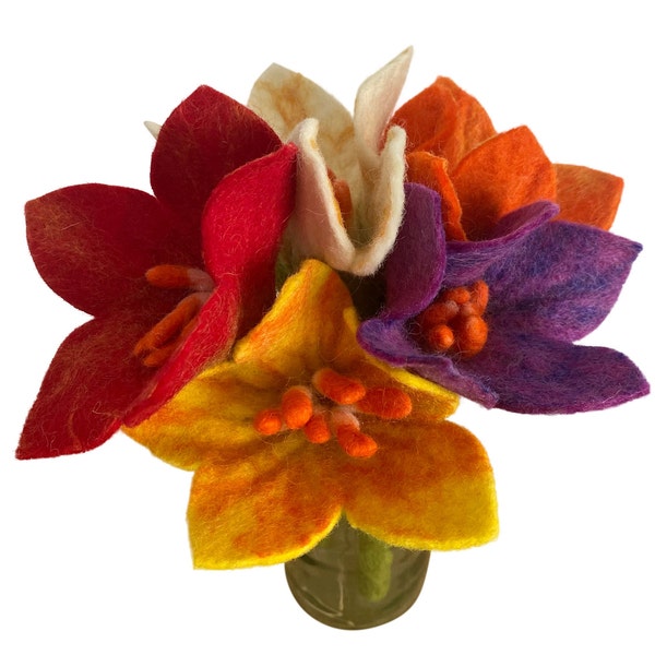 5 bunte Filzblumen "Stern" (orange / weiß / gelb / rot / purple) kleiner Strauß - Blumen aus Filz - Blumenstrauß - Filzblüten - handgemacht