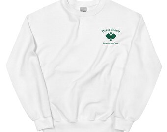 Palm Beach Pickleball Club Embroidered White Sweatshirt, Pickle Ball Whites, Athletic Wear, Pickle Ball Player, Unique Pickleball Gifts