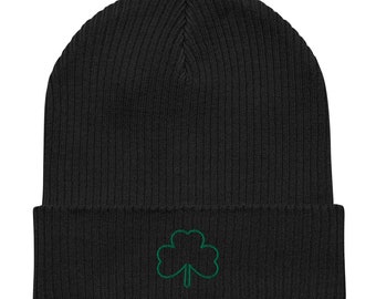 St. Patrick's Day Clover Embroidered ribbed beanie