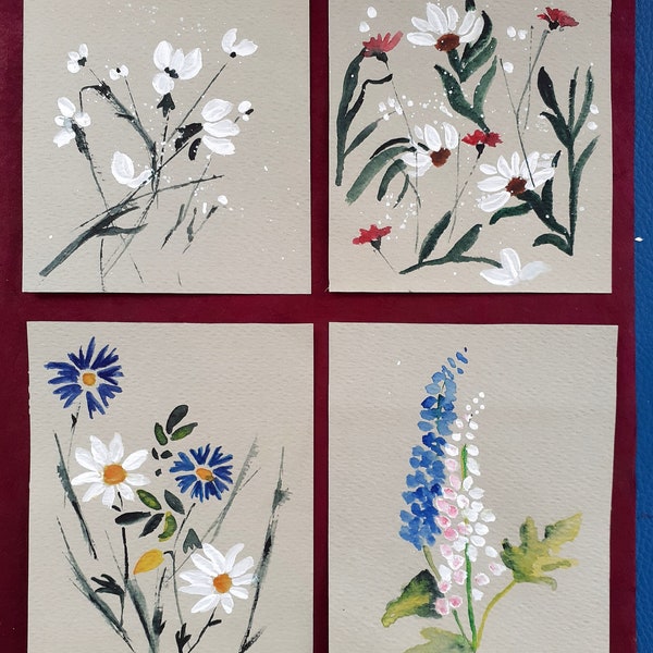 Cartes simples aquarelles originales décor fleurs