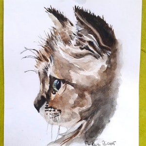 Aquarelle originale d'un profil de chat
