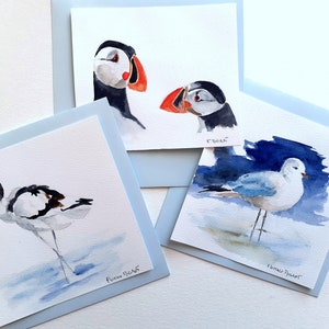 Cartes simples oiseaux de mer aquarelles originales