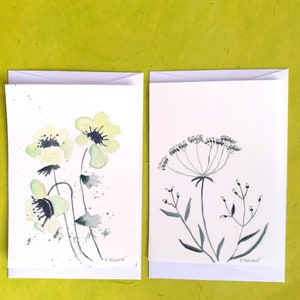 Cartes aquarelles originales fleurs et ombellifère