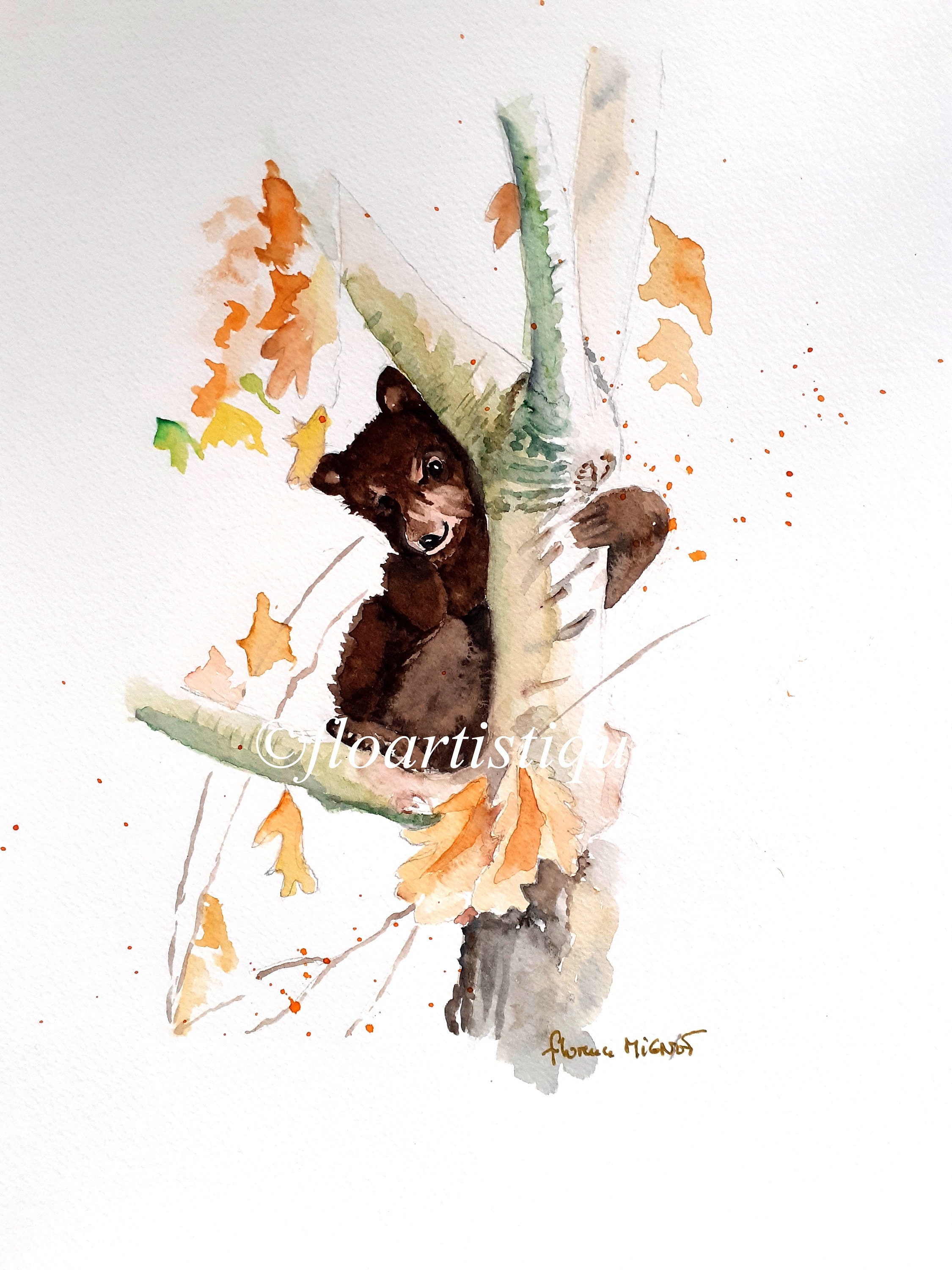 Aquarelle Originale - Ourson 24 X 32 cm