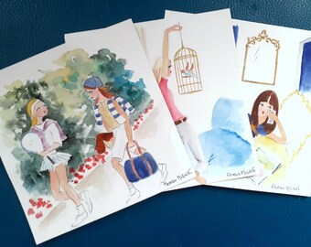 Simple watercolor illustration cards with relaxation theme