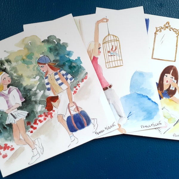 Simple watercolor illustration cards with relaxation theme