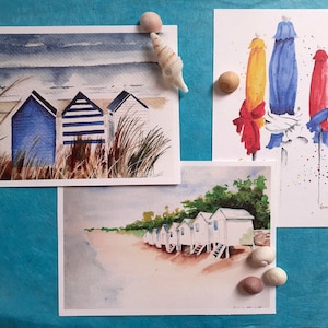 Lot 3 cartes simples aquarelles bord de mer