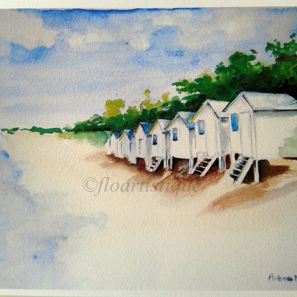 Reproduction aquarelle cabines de plage