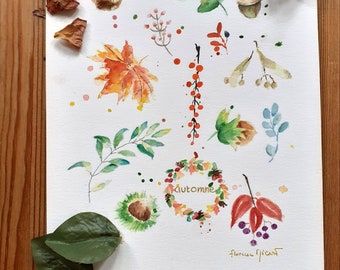 Watercolor autumn plants