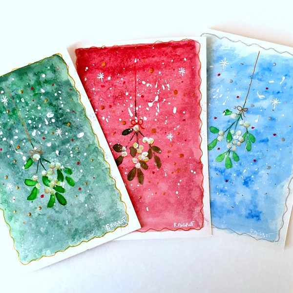 Aquarelle cartes Vœux Noël peintes main