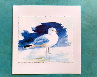 Carte double aquarelle originale oiseau de mer