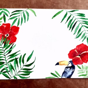 Aquarelles thème tropical pour faire part mariage