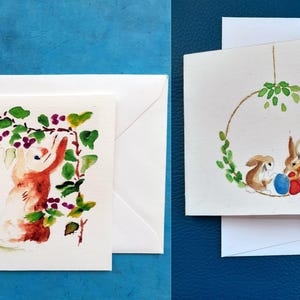 Cartes de Pâques aquarelle lapins