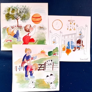 Cartes illustrations enfantines peintes main