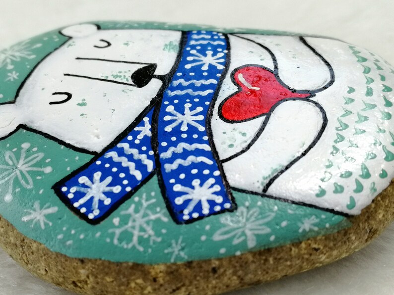 Polar bear with a red heart Gift for her animal painted Etsy