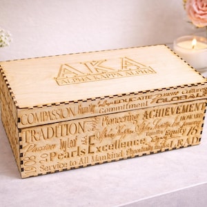Alpha Kappa Alpha Keepsake Box | Custom Engraved Fraternity Gift | Greek Life Wooden Memory Box