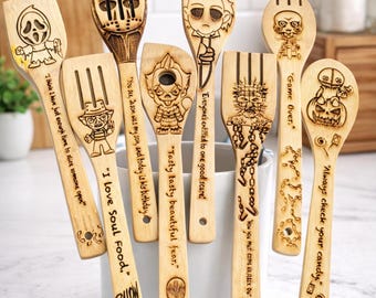 Horror Fans Bamboo Kitchen Cooking Utensils Set of 6