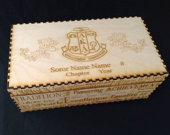 Personalize Your Sorority/Fraternity Box     Wooden Engraved Fraternity Sorority 11"x6"x4" College Gift Personalized  Alpha