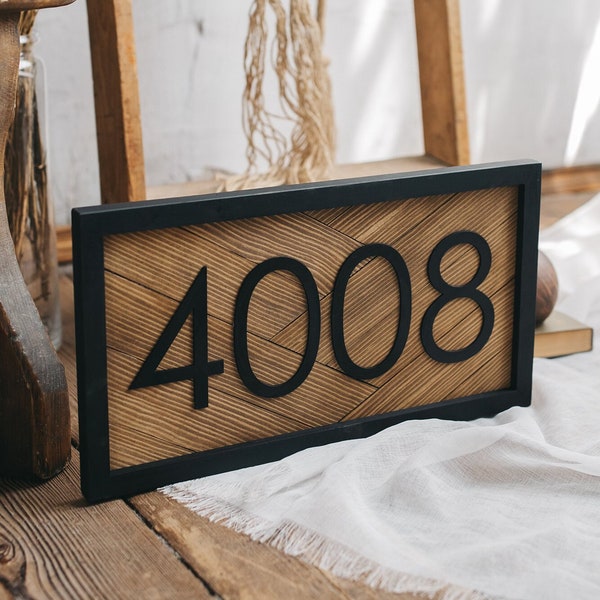 Framed House numbers sign horizontal number Vertical, Square custom house signs wood different shapes
