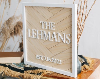 1 year anniversary gift for wife or husband, Custom family name sign,  Personalised family gift