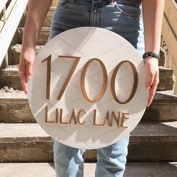 White Round Personalized Wooden House Number Sign | Custom Address Plaque | New Home Gift