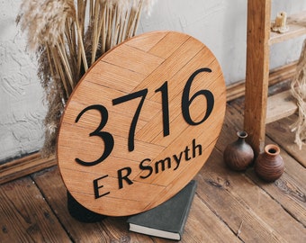 Round House Number Sign: Wooden Address Plaque, Outdoor Decor