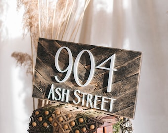 Wooden Horizontal House numbers sign , House Number Plaque, Housewarming gift