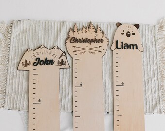 Tabla de altura de madera para niños, tabla de crecimiento de montañas, decoración de guardería de bosque