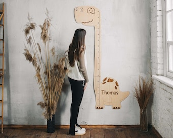Decoración de guardería de safari GRANDE, tabla de crecimiento de dinosaurios para niños, tabla de altura