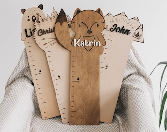Tabla de crecimiento de madera con diseño de bosque: decoración personalizada para la habitación de un bebé